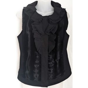 Sexy Alfani Black Furry Vest Women’s Sz SP Ruffle Front Zip